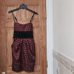 Speechless Y2K Spaghetti Strap Burgundy Polka Dot Women's Dress, Size 7(Juniors)